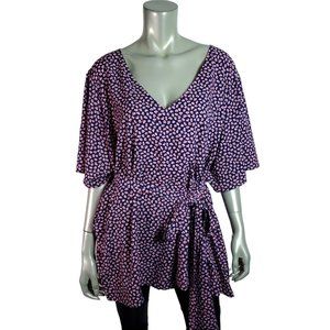 Eloquii Top Plus Size 28 Removable Tie Belt Short Sleeve‎ Casual Pullover Pink